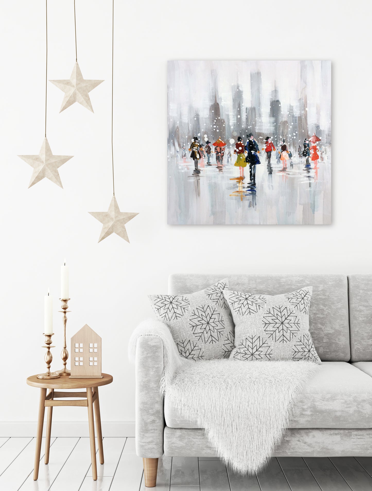 Abstract hand-painted ”Manhattan street view II“ Oil painting original art Canvas wall art for living room, office - Wrapped Canvas Painting