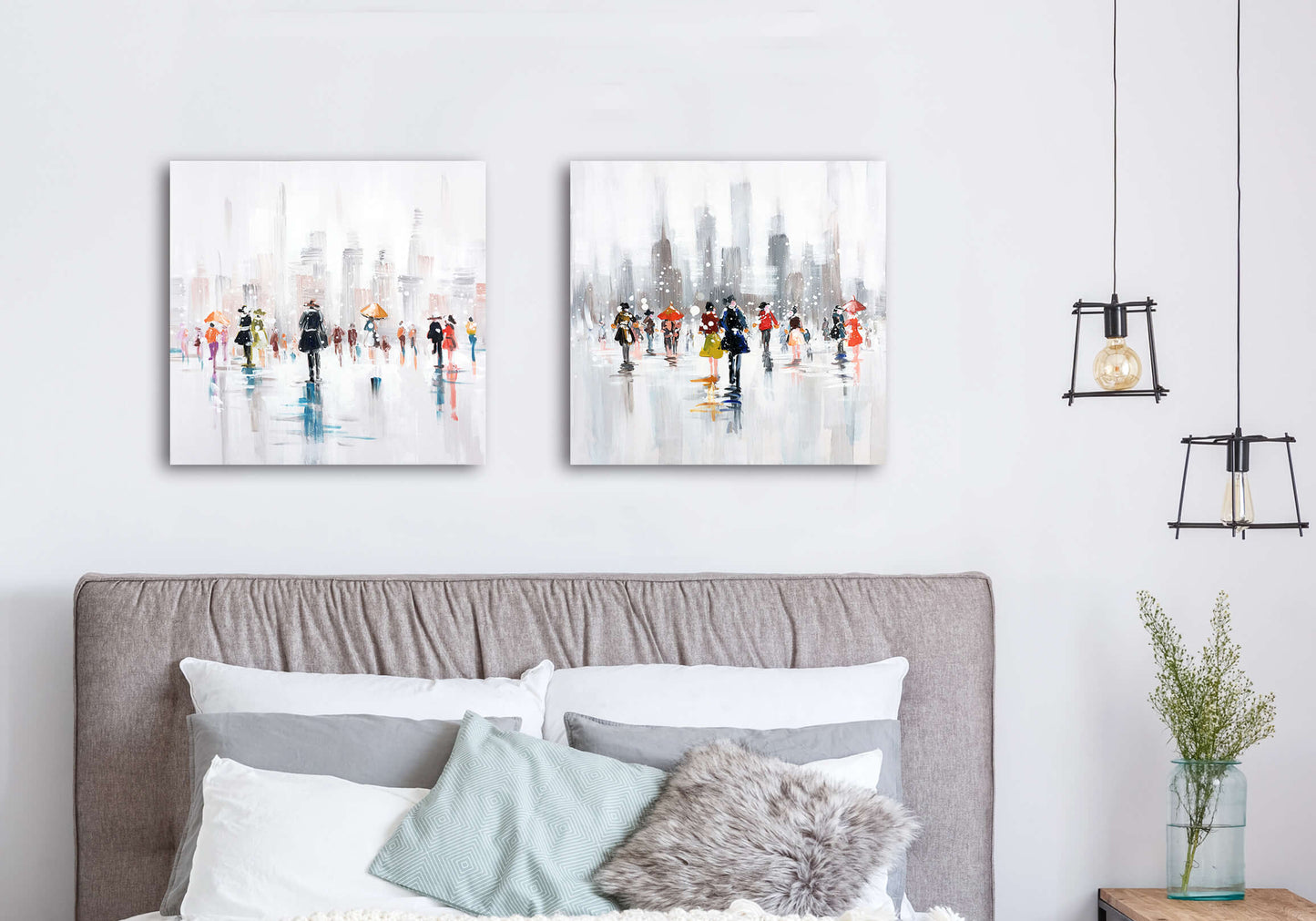 Abstract hand-painted ”Manhattan street view II“ Oil painting original art Canvas wall art for living room, office - Wrapped Canvas Painting