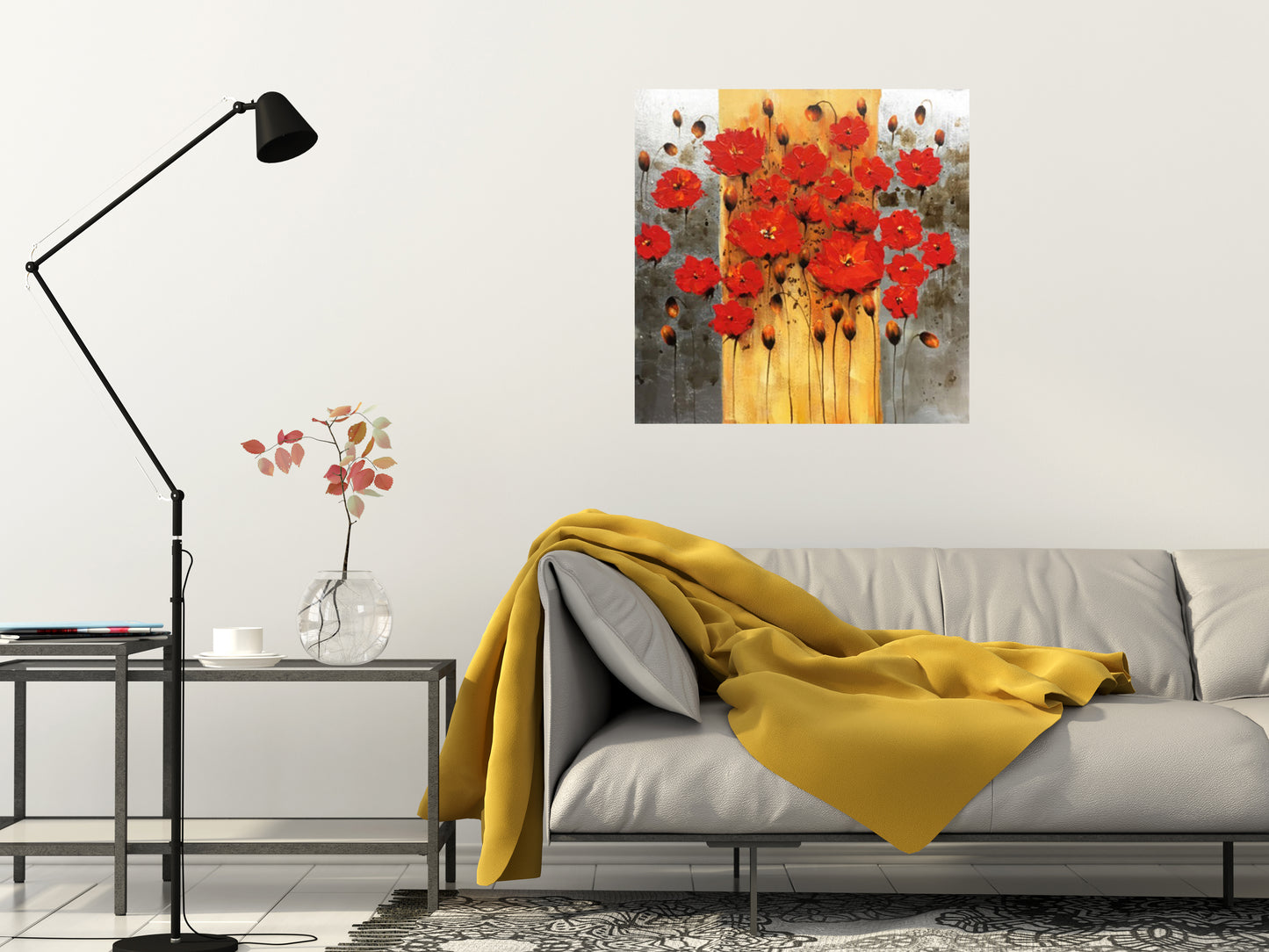 "Abstract Red Flowers" Hand Painted on Wrapped Canvas