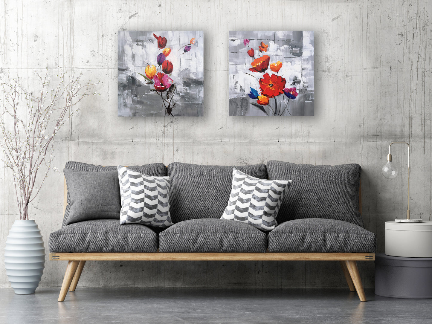 "Red Flowers" Hand Painted on Wrapped Canvas