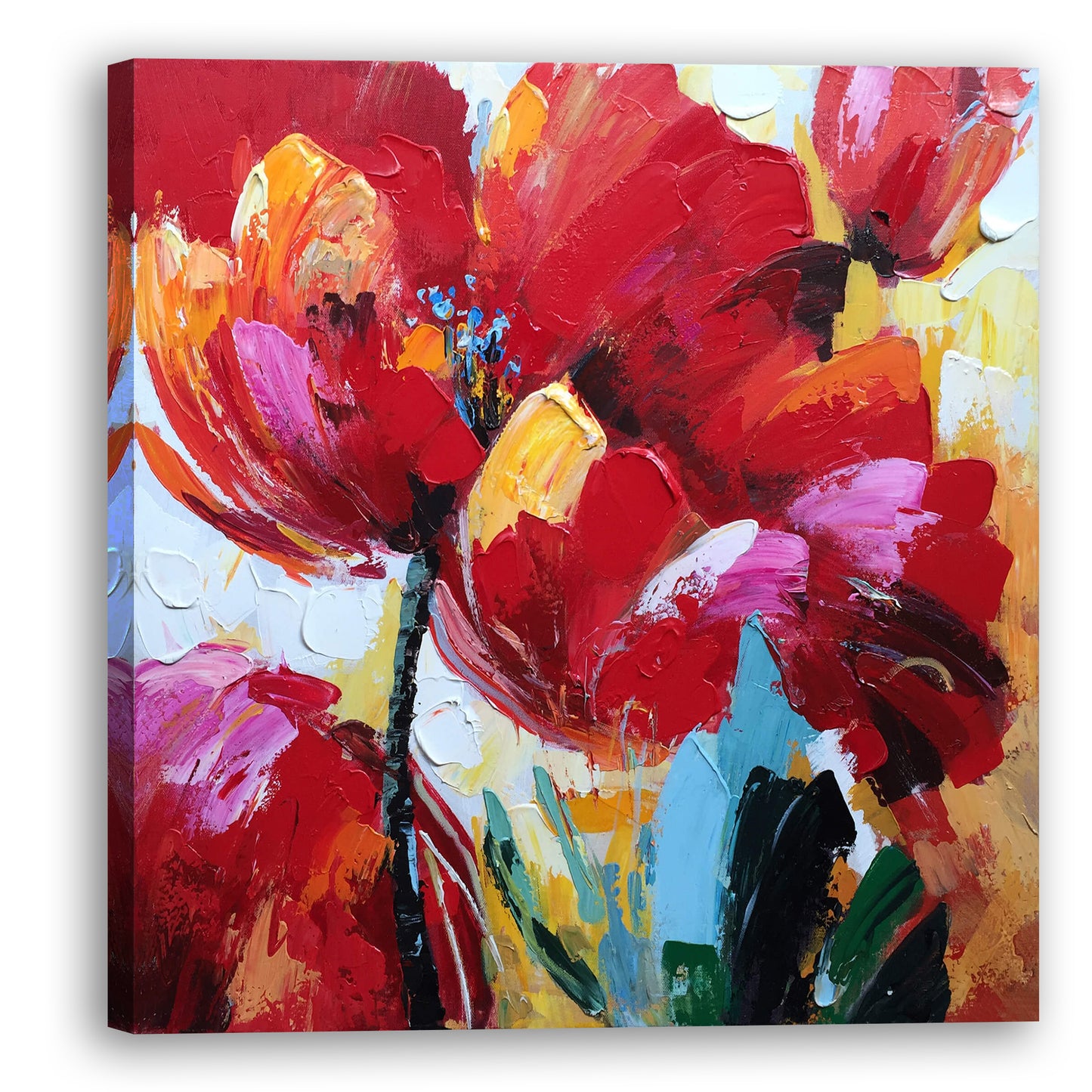 "Flaming Flowers" Hand Painted on Wrapped Canvas