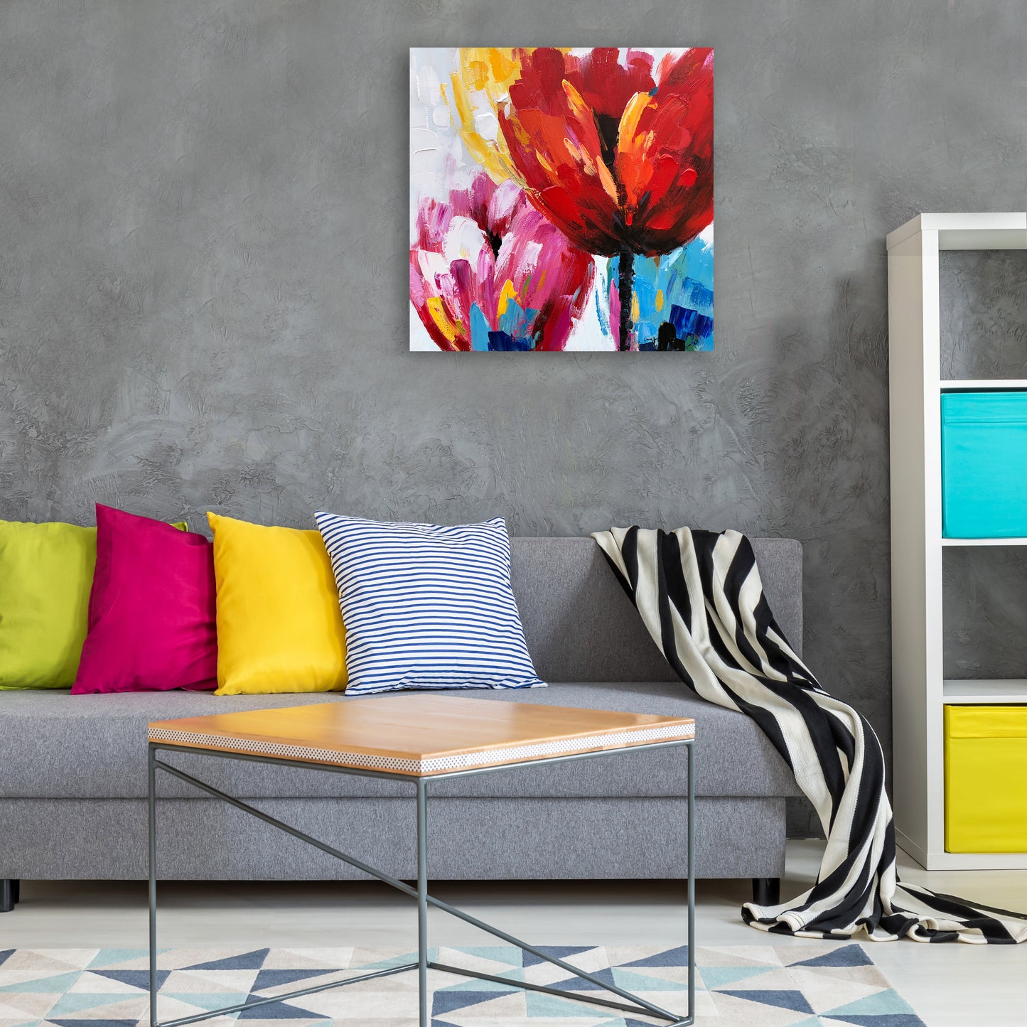 "Flaming Flowers II" Hand Painted on Wrapped Canvas