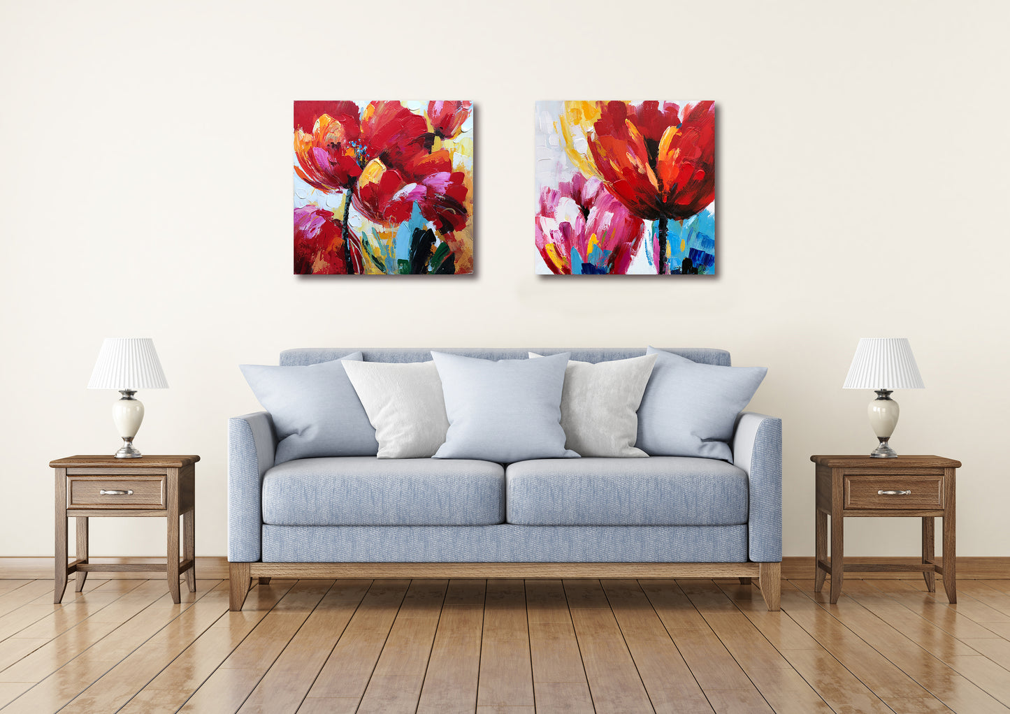 "Flaming Flowers II" Hand Painted on Wrapped Canvas