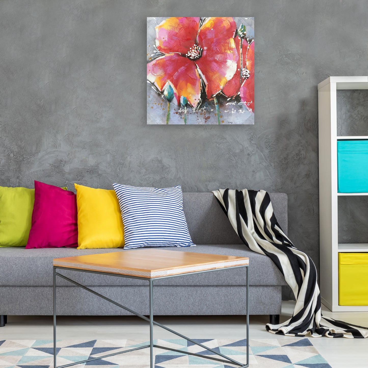 "Red Lotus Flowers" Hand Painted on Wrapped Canvas