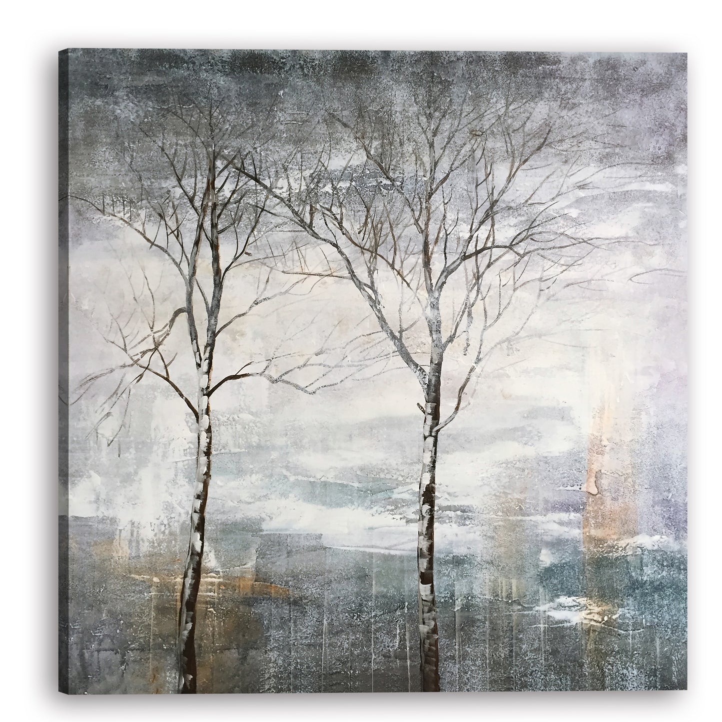 "The Trees by Lake" Hand Painted on Wrapped Canvas