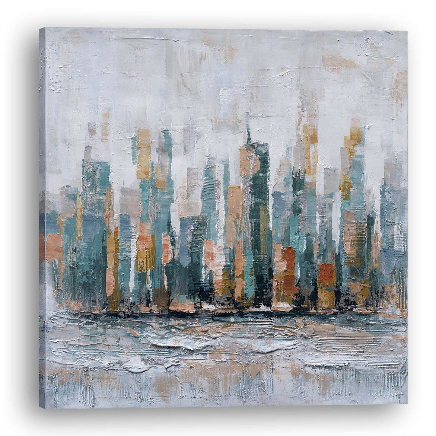 Hand-painted Art "Metropolis by the Sea" Painting on canvas original, Wall art for living room, bedroom, office - Wrapped Canvas Painting