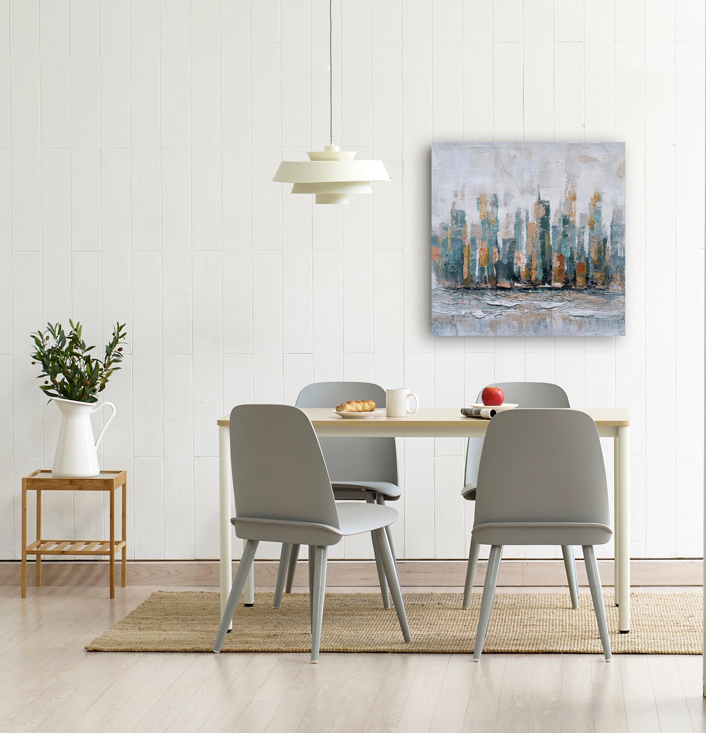 Hand-painted Art "Metropolis by the Sea" Painting on canvas original, Wall art for living room, bedroom, office - Wrapped Canvas Painting