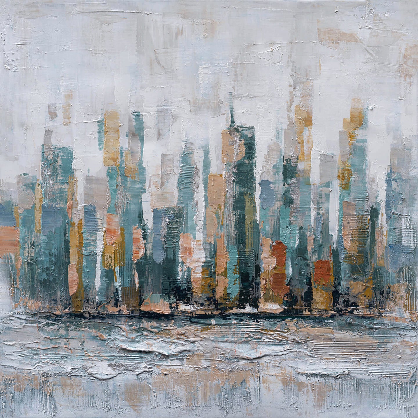 Hand-painted Art "Metropolis by the Sea" Painting on canvas original, Wall art for living room, bedroom, office - Wrapped Canvas Painting