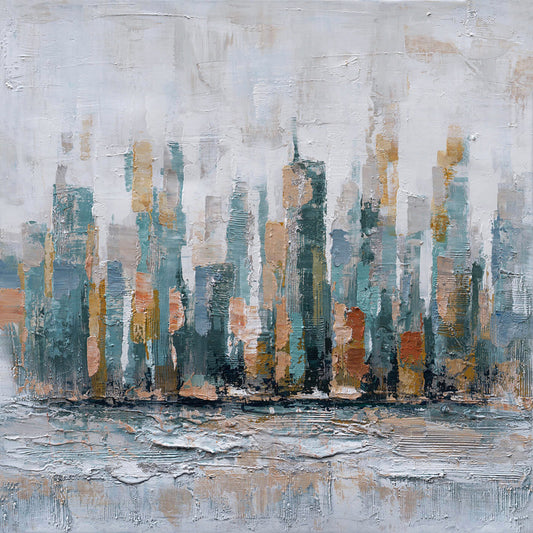 Hand-painted Art "Metropolis by the Sea" Painting on canvas original, Wall art for living room, bedroom, office - Wrapped Canvas Painting