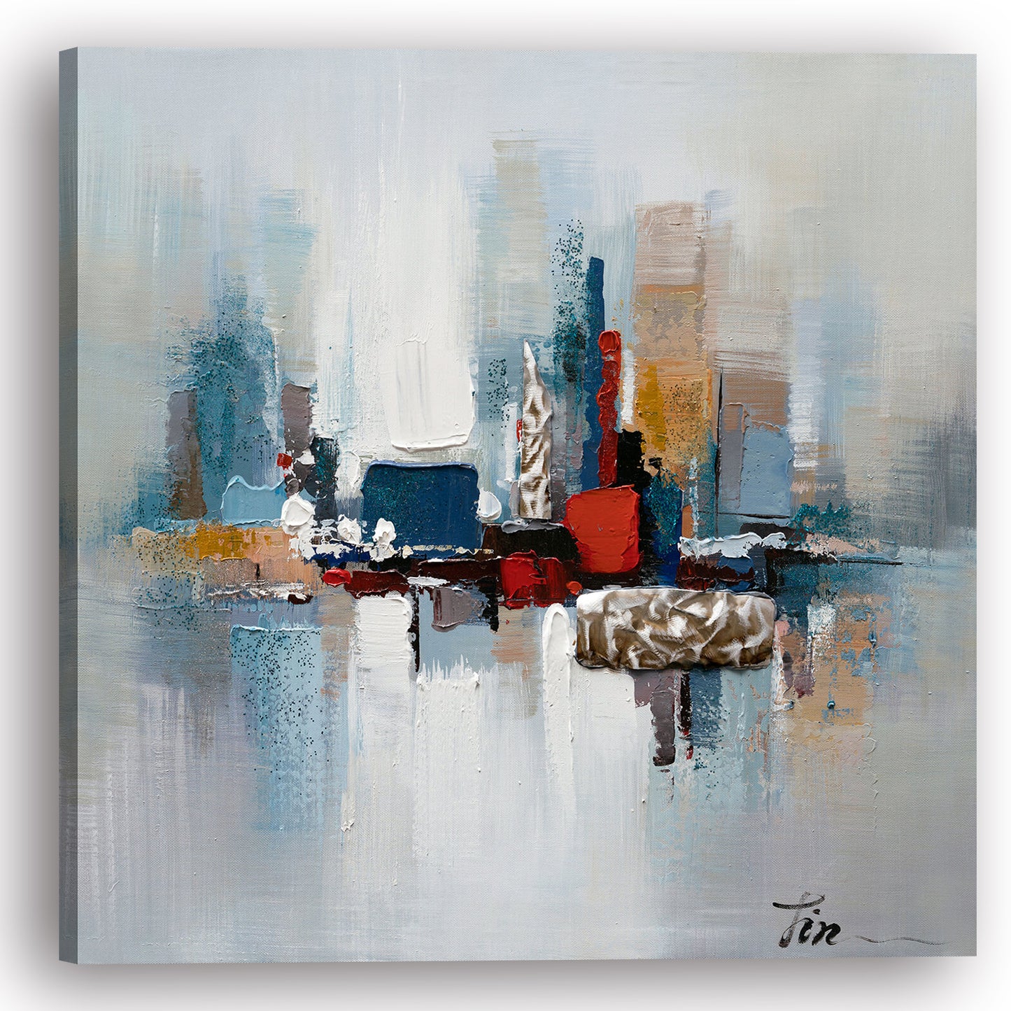 Hand-painted "Blue Reflections of New York" painting original Art, Canvas Wall art - Wrapped Canvas Painting