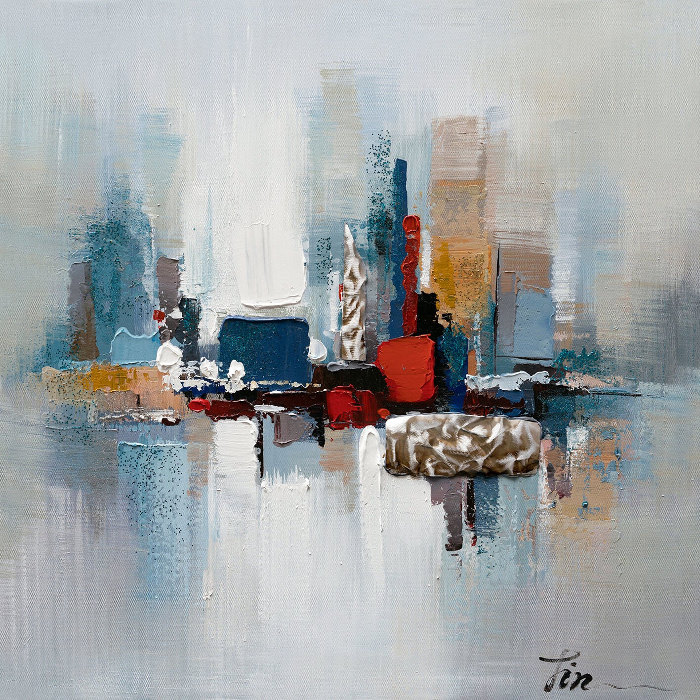 Hand-painted "Blue Reflections of New York" painting original Art, Canvas Wall art - Wrapped Canvas Painting
