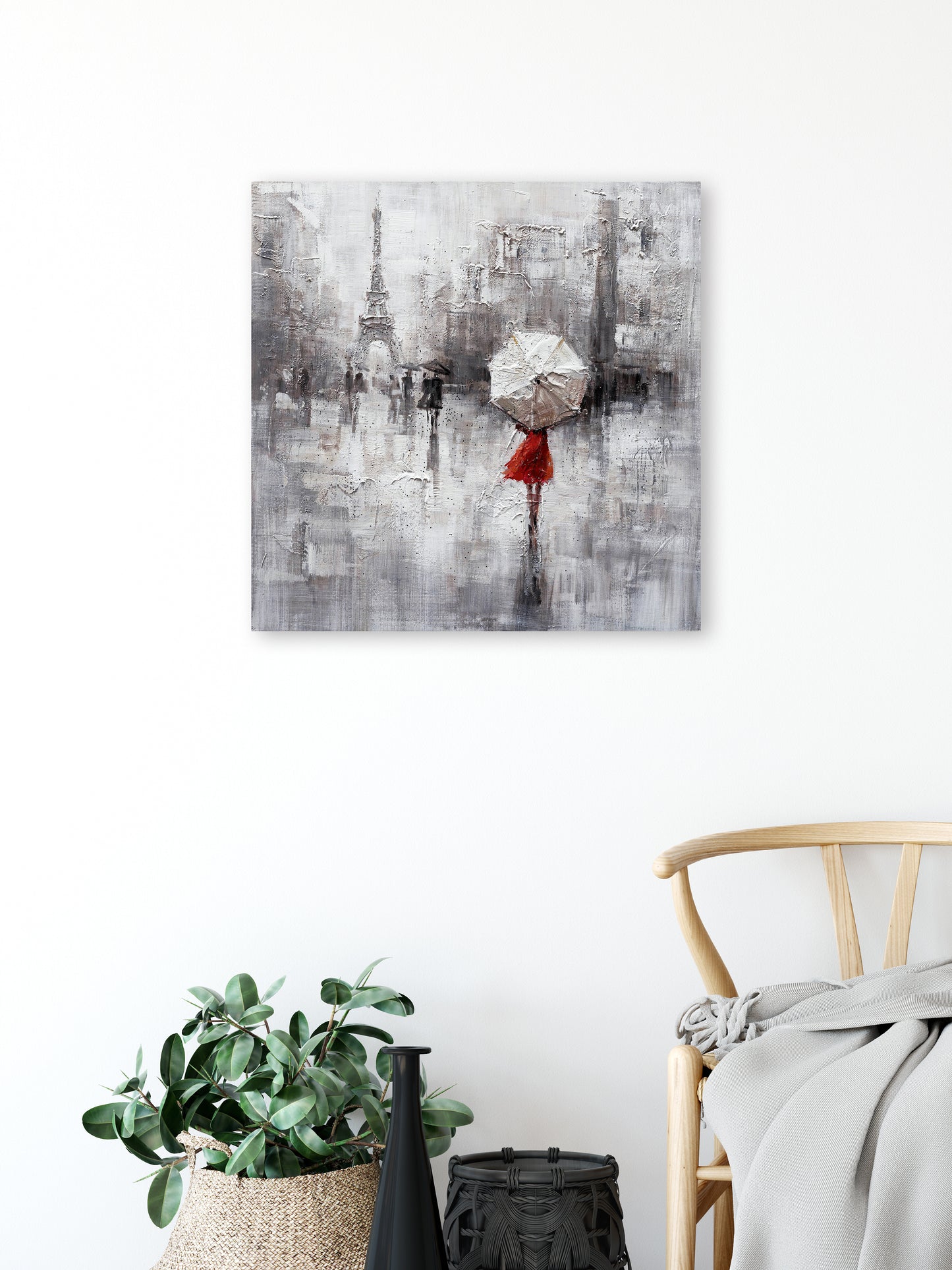Original "Paris in the Rain" hand-painted artwork, wrapped canvas painting, suitable for living room, bedroom, foyer, bar, or office