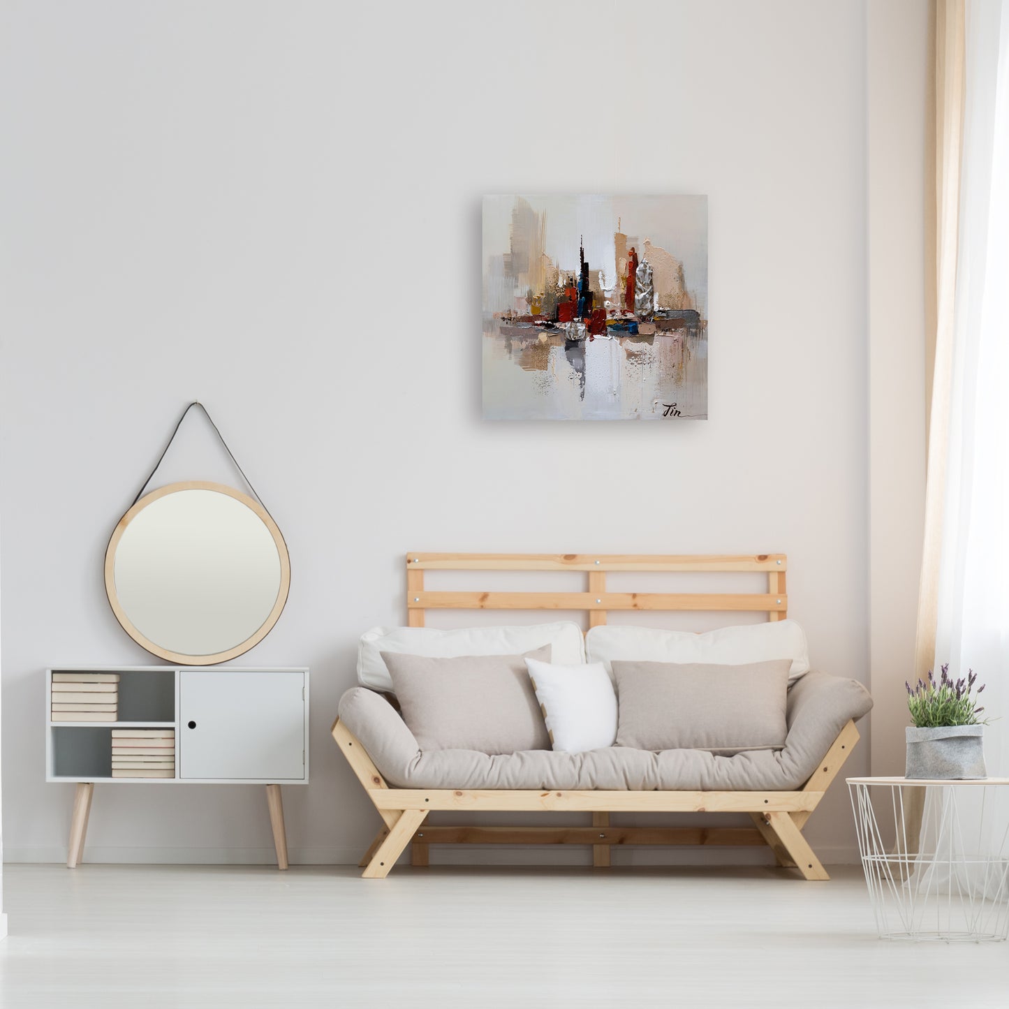 Hand-painted "Manhattan Reflections" painting on canvas original art, Wall art for living room, bedroom, office - Wrapped Canvas Painting