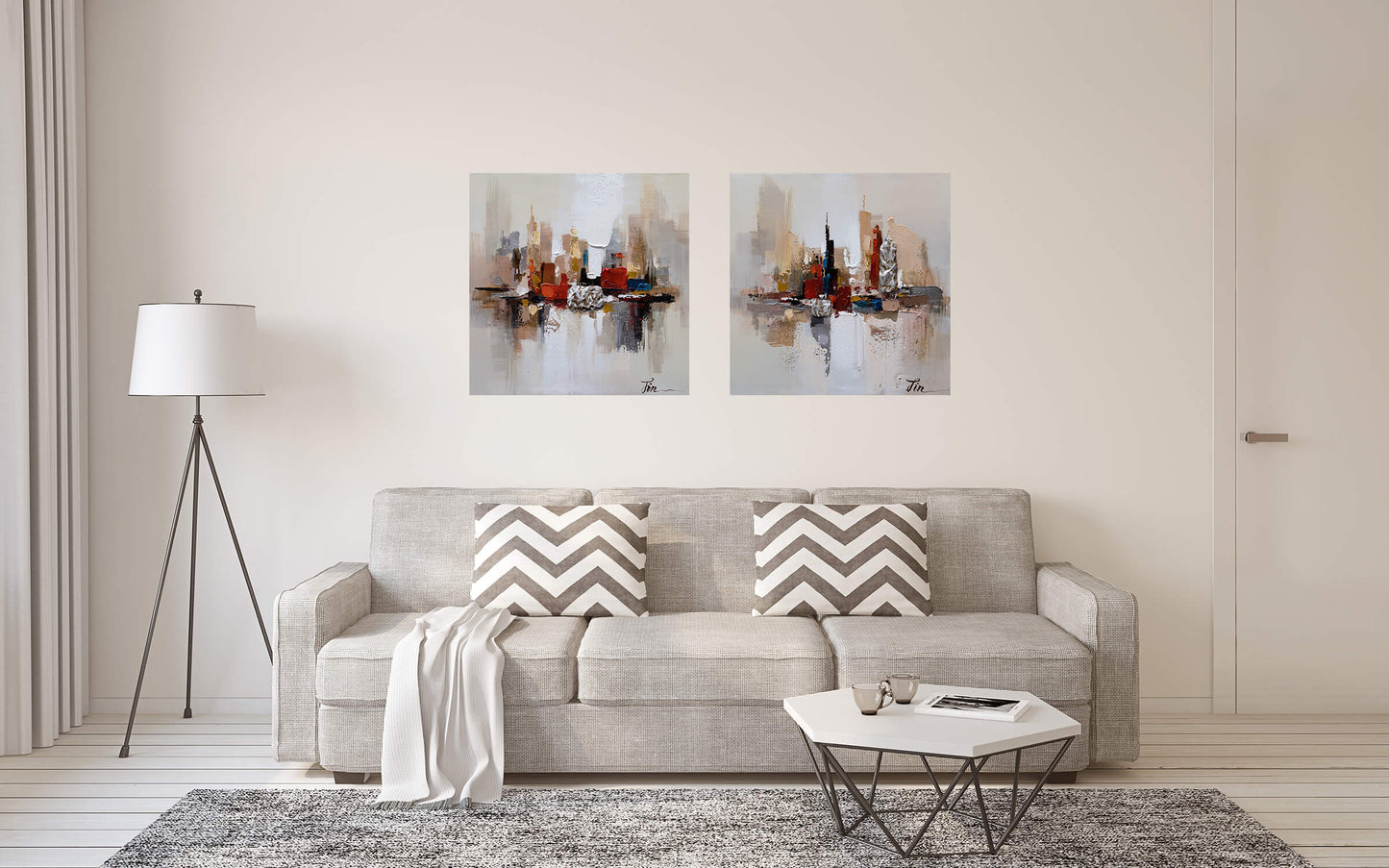 Hand-painted "Manhattan Reflections" painting on canvas original art, Wall art for living room, bedroom, office - Wrapped Canvas Painting