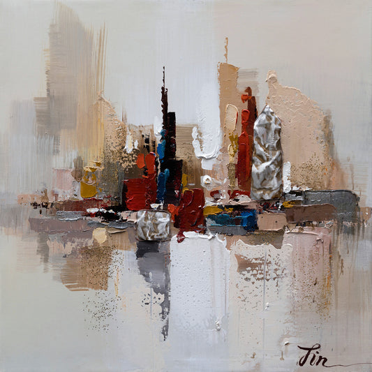 Hand-painted "Manhattan Reflections" painting on canvas original art, Wall art for living room, bedroom, office - Wrapped Canvas Painting