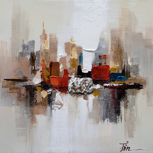 Hand-painted Abstract Art "City by the Sea" painting original, Canvas Wall art for living room, bedroom, office - Wrapped Canvas Painting