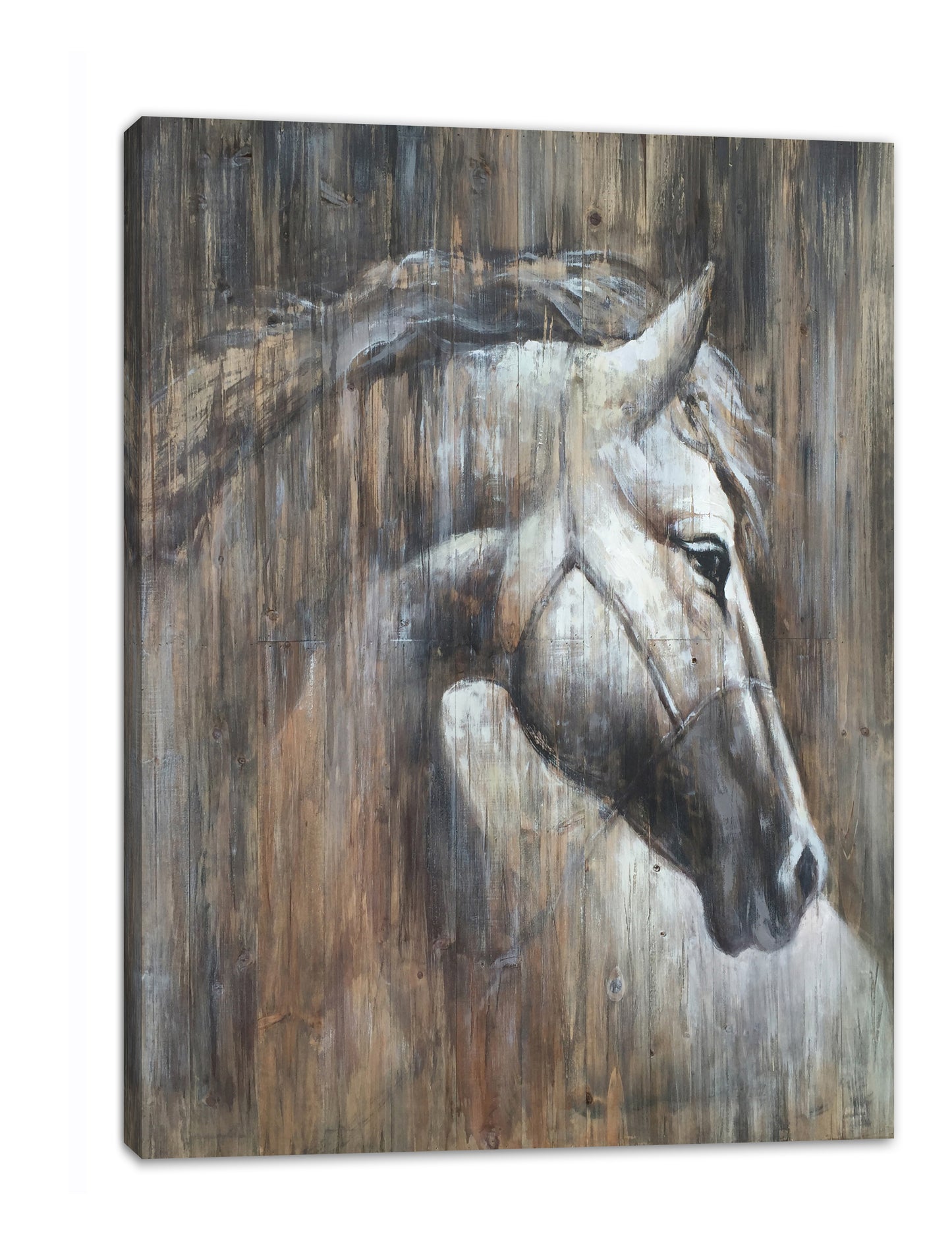'Horse on the wood' Oil Painting Print on Wrapped Canvas