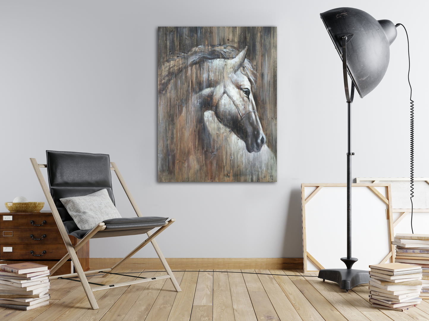 'Horse on the wood' Oil Painting Print on Wrapped Canvas