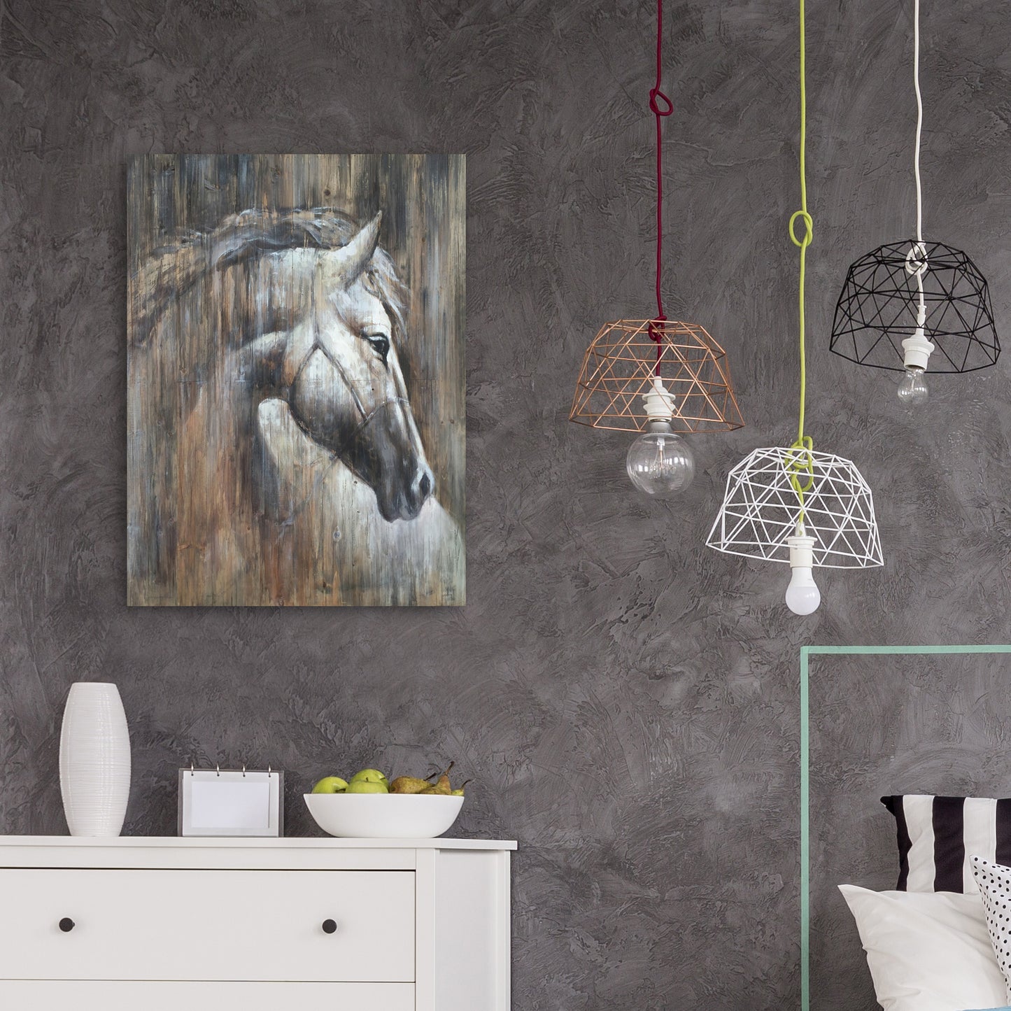 'Horse on the wood' Oil Painting Print on Wrapped Canvas