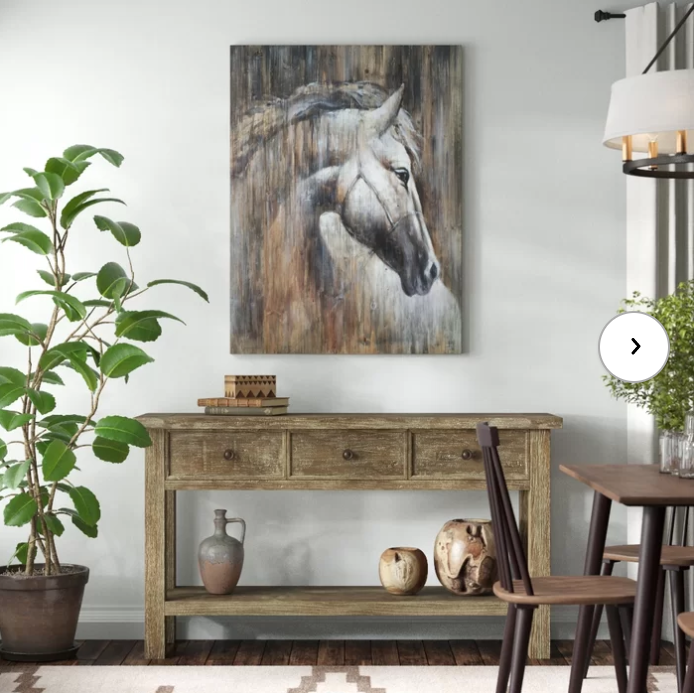 'Horse on the wood' Oil Painting Print on Wrapped Canvas