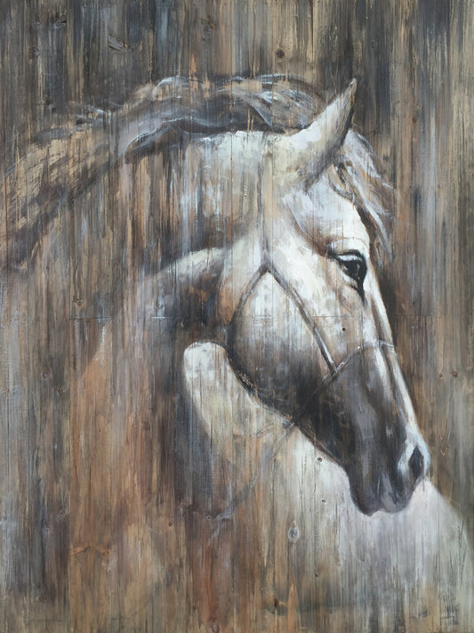 'Horse on the wood' Oil Painting Print on Wrapped Canvas