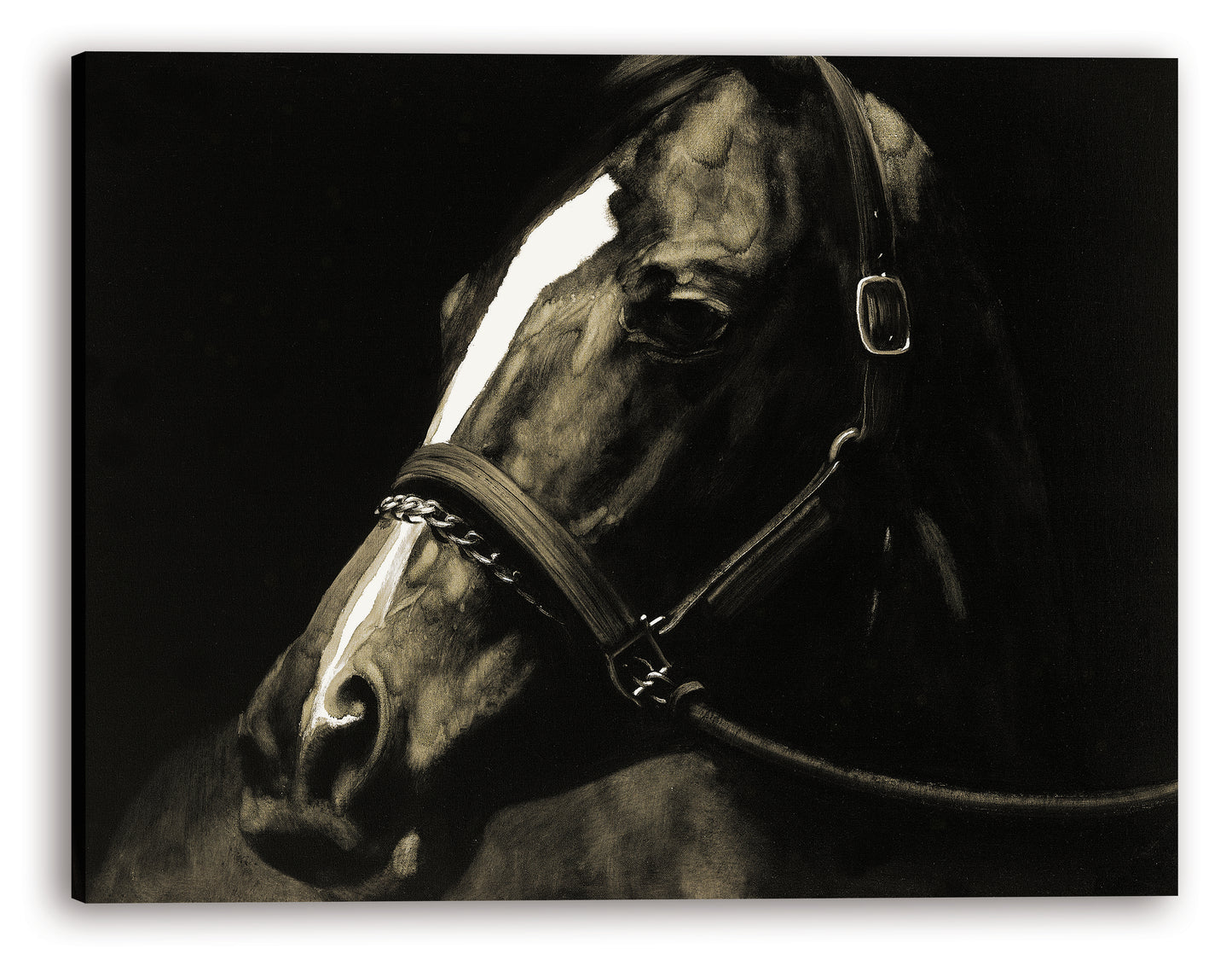 'Horse stopped to look back' Oil Painting Print on Wrapped Canvas