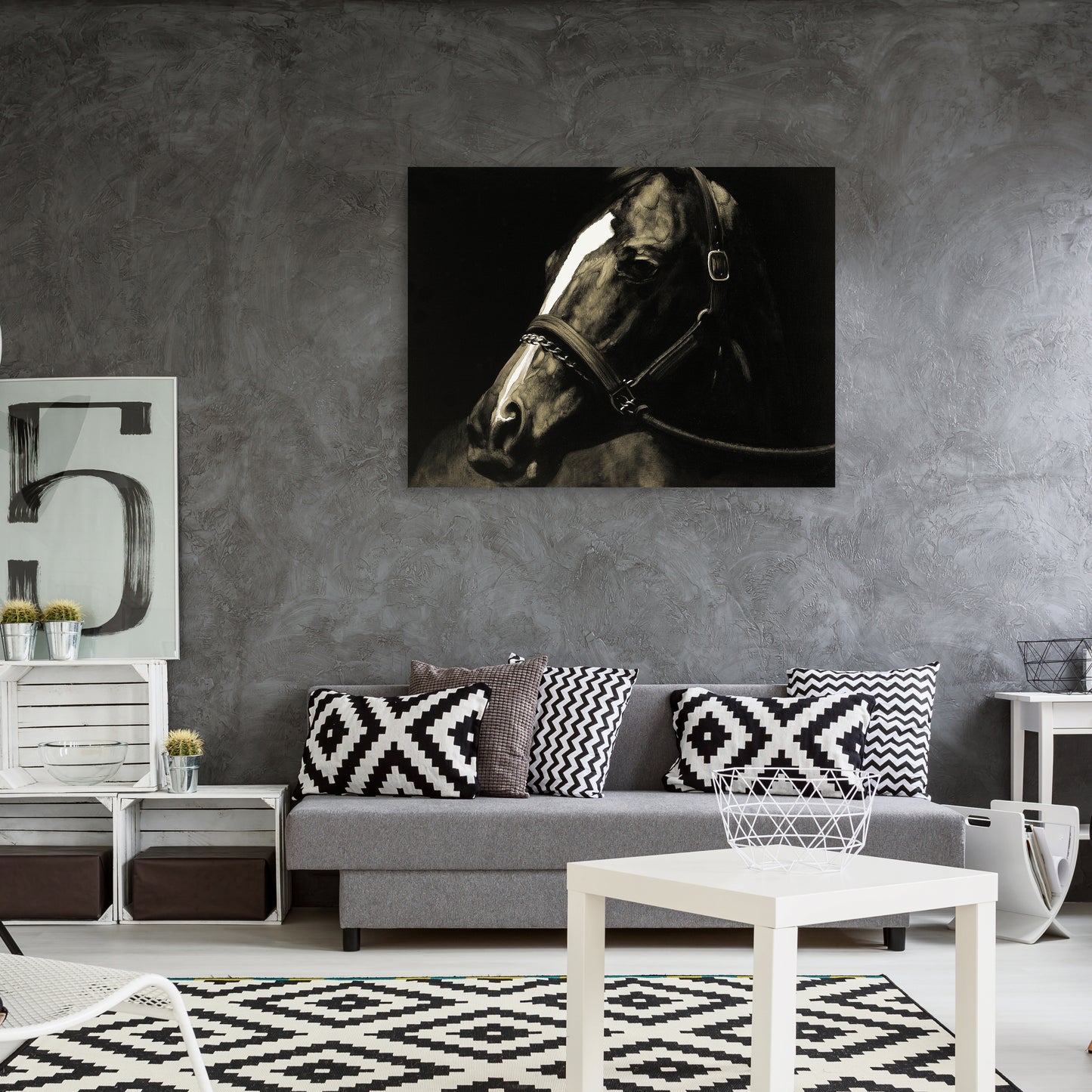 'Horse stopped to look back' Oil Painting Print on Wrapped Canvas