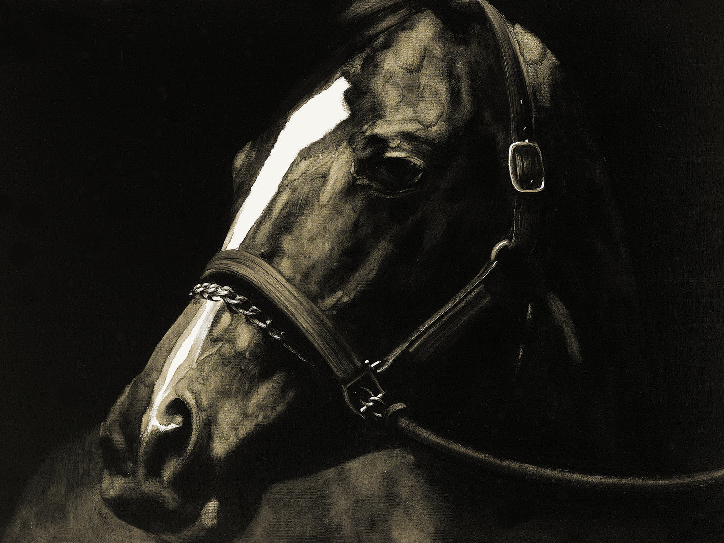 'Horse stopped to look back' Oil Painting Print on Wrapped Canvas