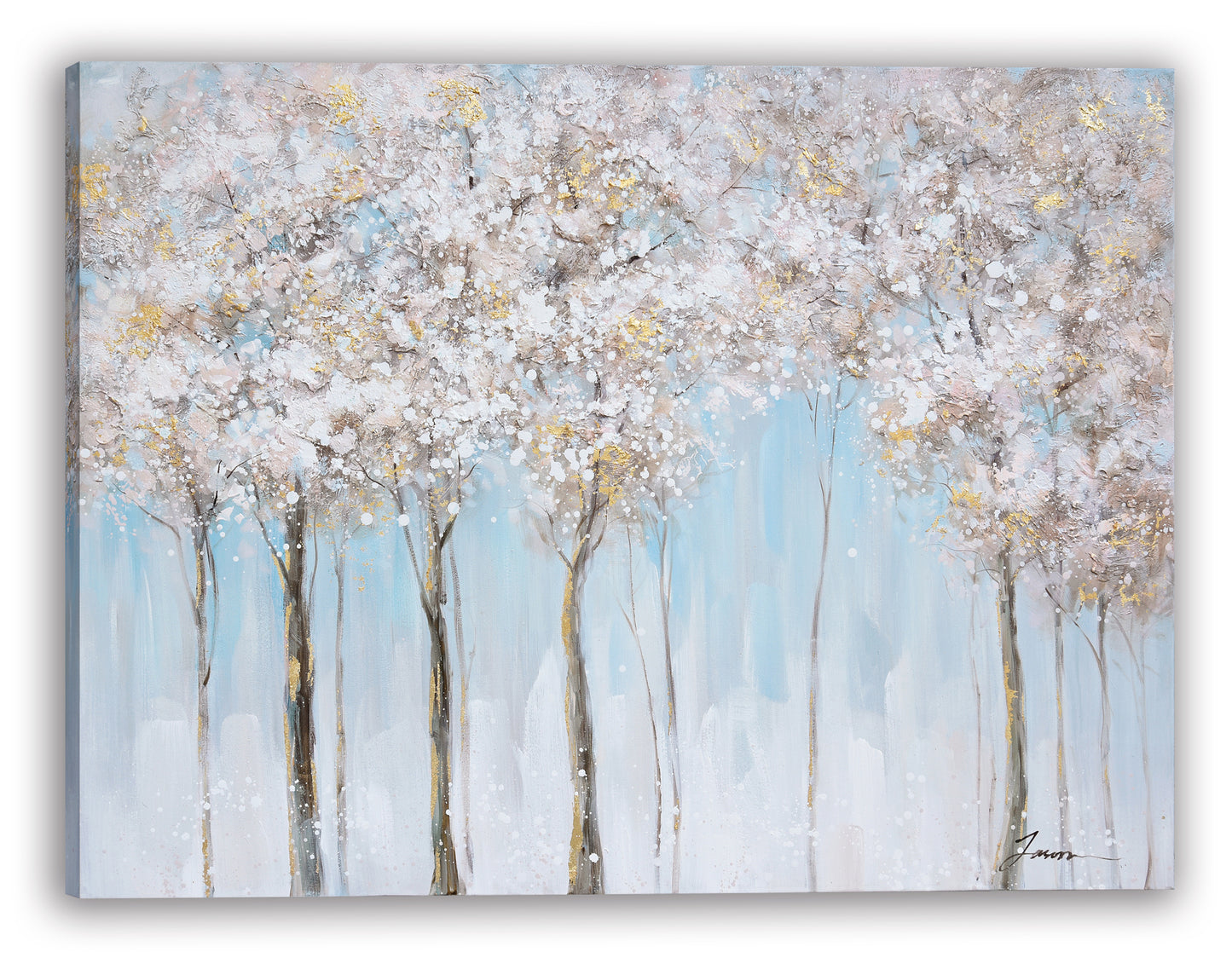 Gleaming Blue Forest Oil Painting on Wrapped Canvas. wall art, canvas artwork for living room, bedroom, office