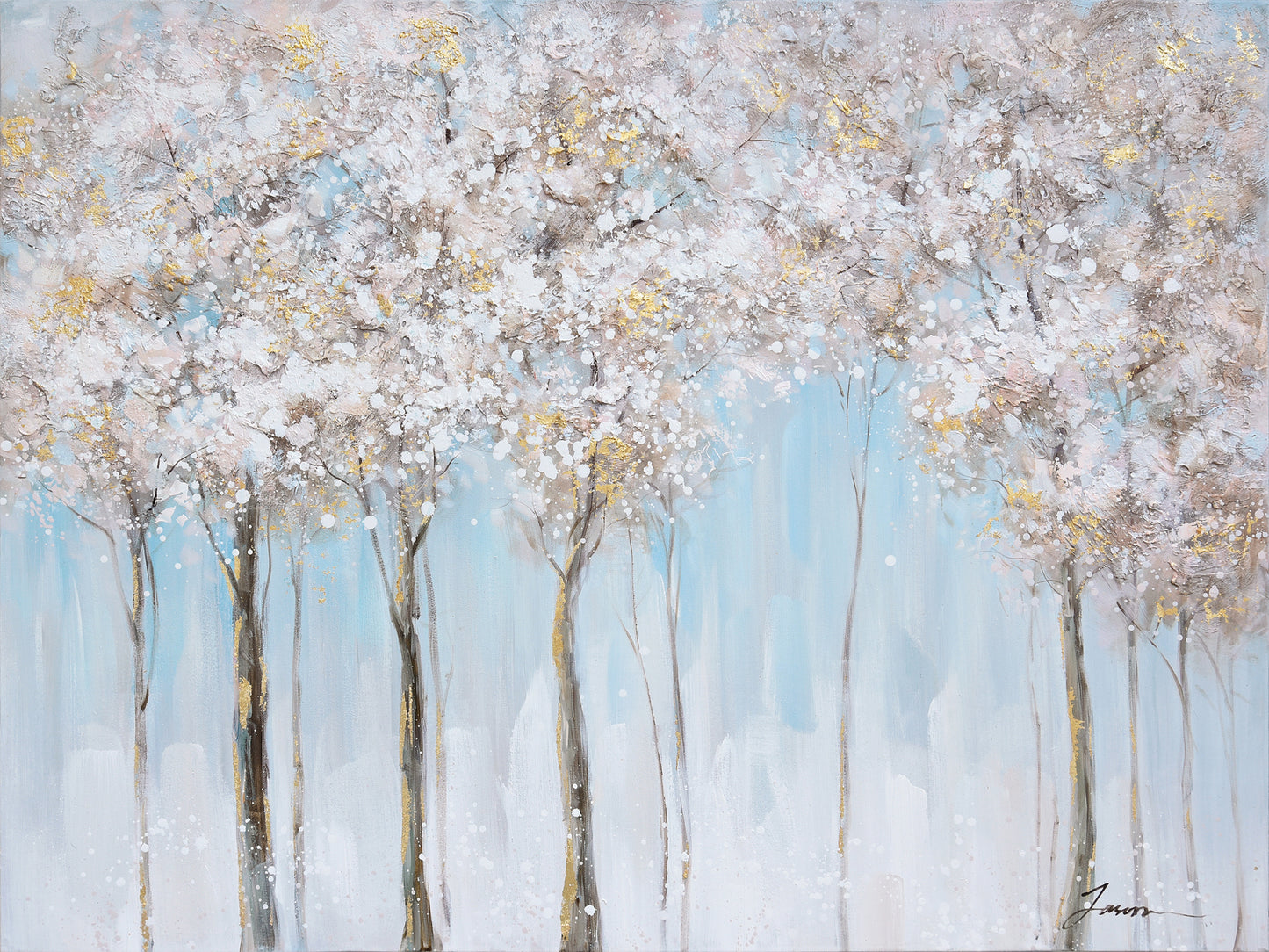 Gleaming Blue Forest Oil Painting on Wrapped Canvas. wall art, canvas artwork for living room, bedroom, office