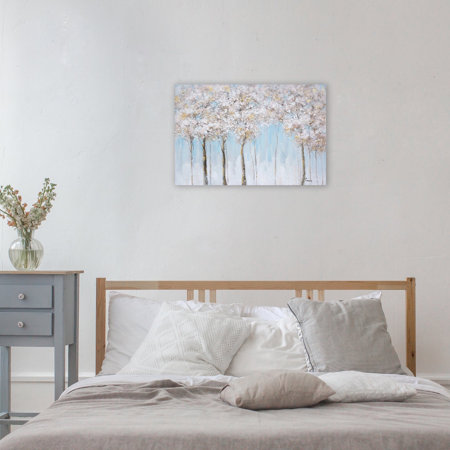 Gleaming Blue Forest Oil Painting on Wrapped Canvas. wall art, canvas artwork for living room, bedroom, office