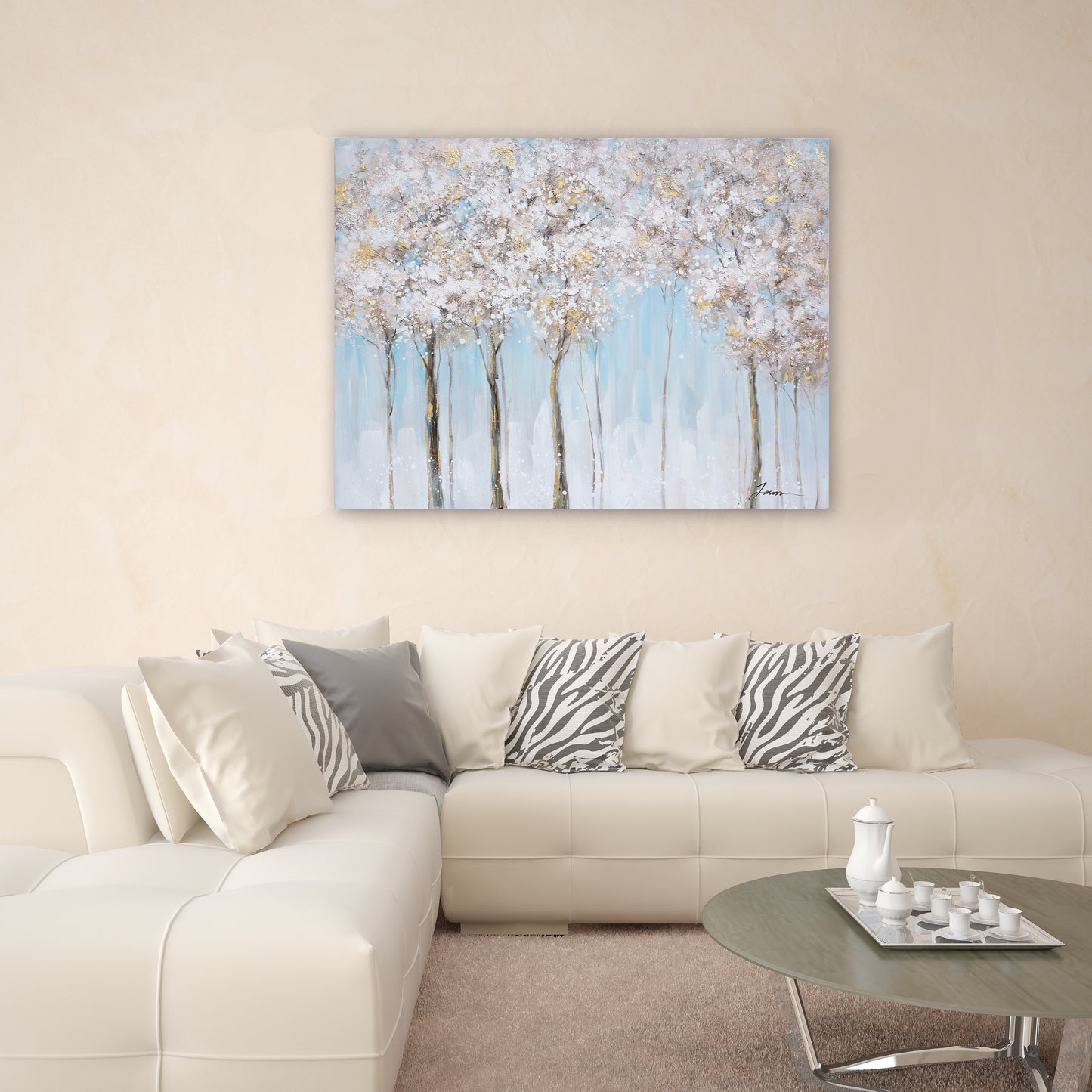 Gleaming Blue Forest Oil Painting on Wrapped Canvas. wall art, canvas artwork for living room, bedroom, office