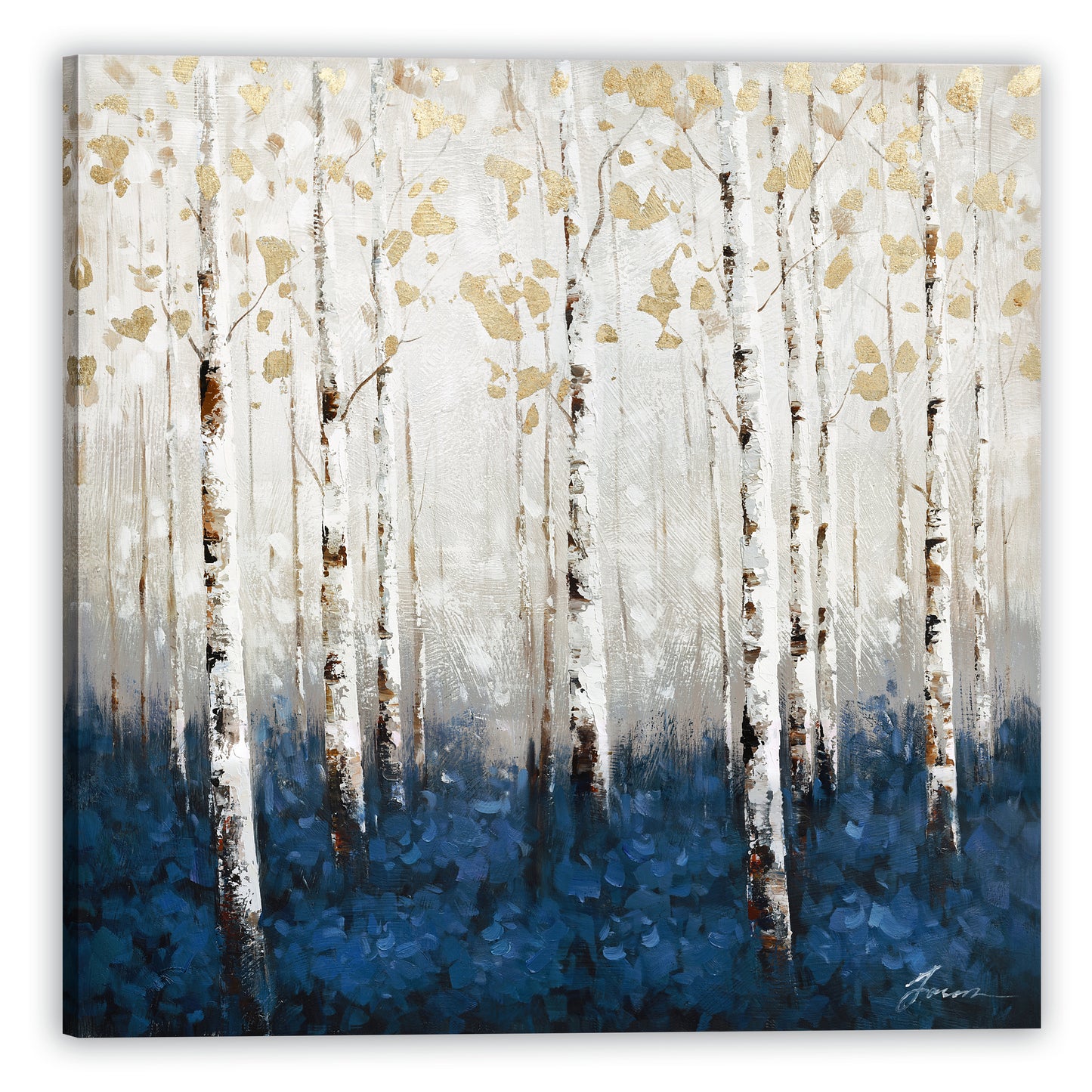 Navy blue in abstract forest - Oil Painting on Wrapped Canvas, Wall art. wall art, canvas artwork for living room, bedroom, office