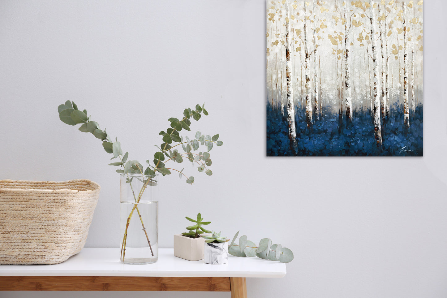 Navy blue in abstract forest - Oil Painting on Wrapped Canvas, Wall art. wall art, canvas artwork for living room, bedroom, office