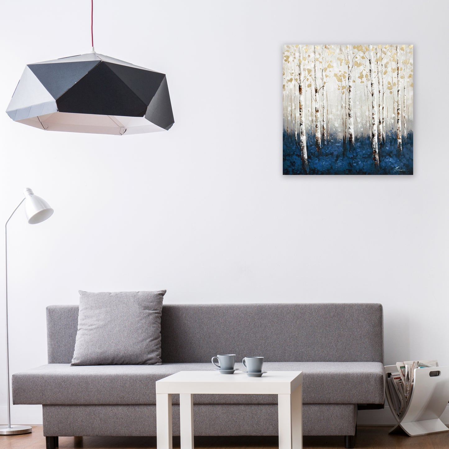 Navy blue in abstract forest - Oil Painting on Wrapped Canvas, Wall art. wall art, canvas artwork for living room, bedroom, office