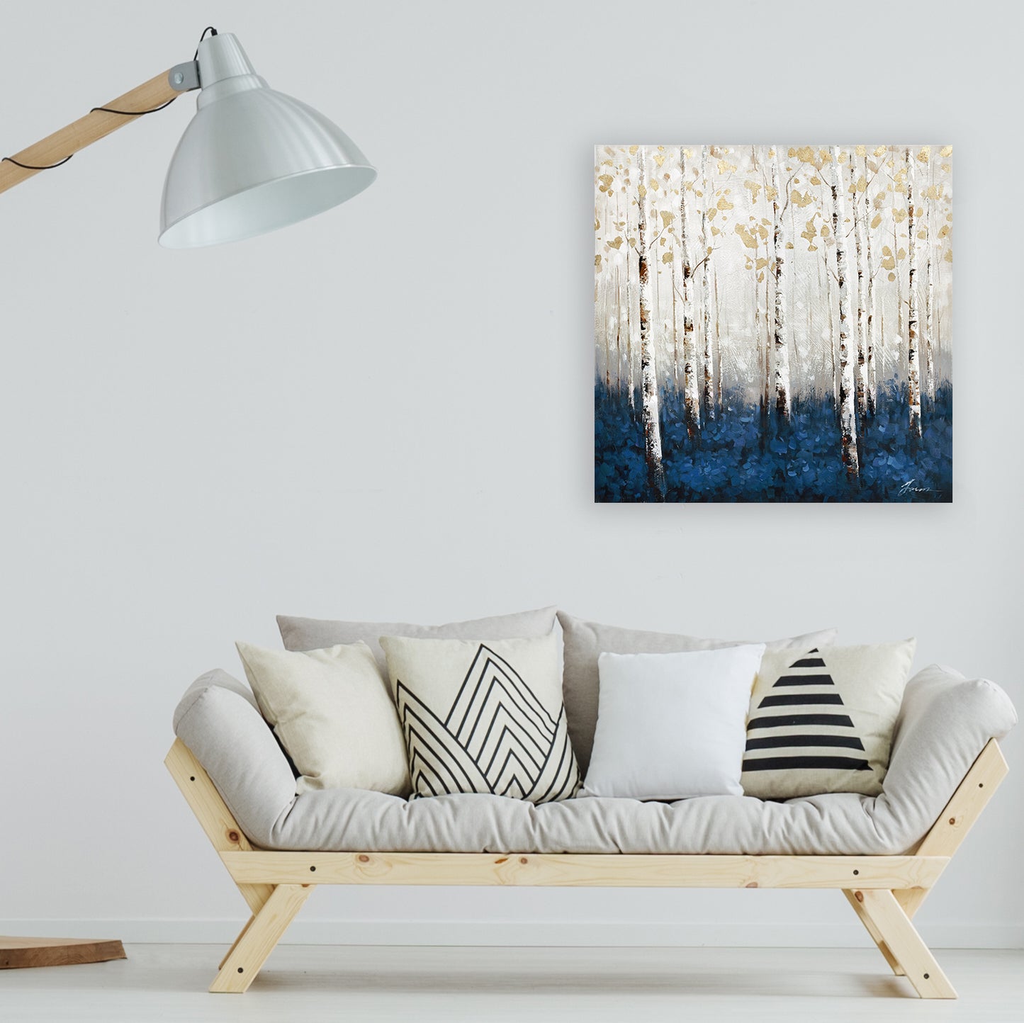 Navy blue in abstract forest - Oil Painting on Wrapped Canvas, Wall art. wall art, canvas artwork for living room, bedroom, office