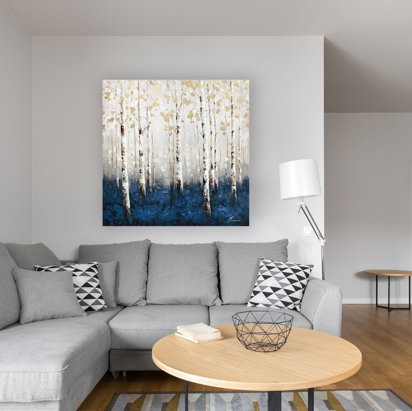 Navy blue in abstract forest - Oil Painting on Wrapped Canvas, Wall art. wall art, canvas artwork for living room, bedroom, office