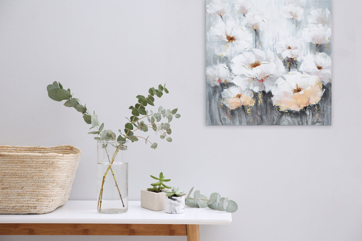 Flowers with gold foil - Oil Painting on Wrapped Canvas, Wall art. wall art, canvas artwork for living room, bedroom, office