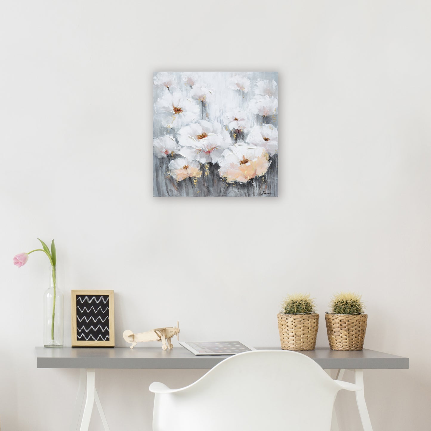 Flowers with gold foil - Oil Painting on Wrapped Canvas, Wall art. wall art, canvas artwork for living room, bedroom, office