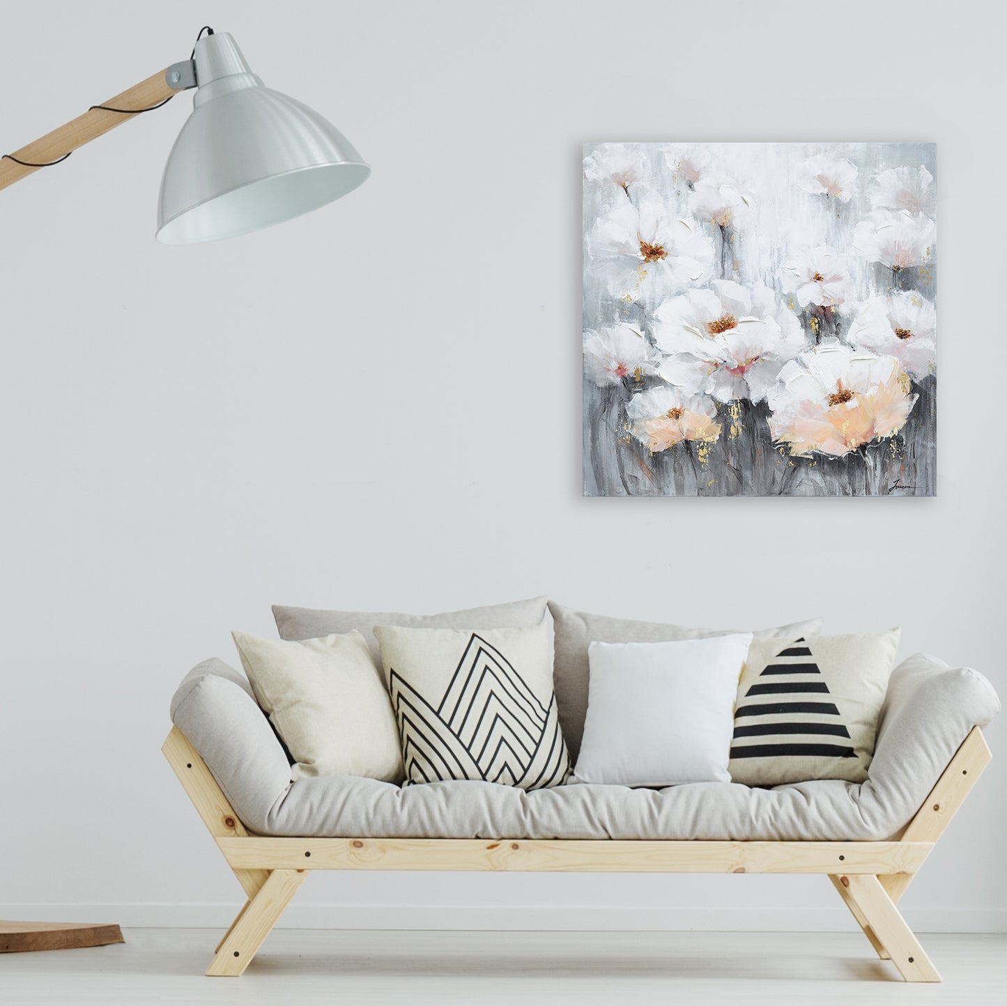 Flowers with gold foil - Oil Painting on Wrapped Canvas, Wall art. wall art, canvas artwork for living room, bedroom, office
