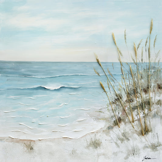 Reeds on the beach - Oil Painting on Wrapped Canvas. wall art, canvas artwork for living room, bedroom, office