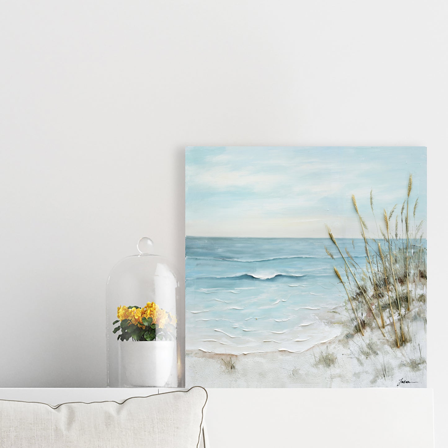 Reeds on the beach - Oil Painting on Wrapped Canvas. wall art, canvas artwork for living room, bedroom, office