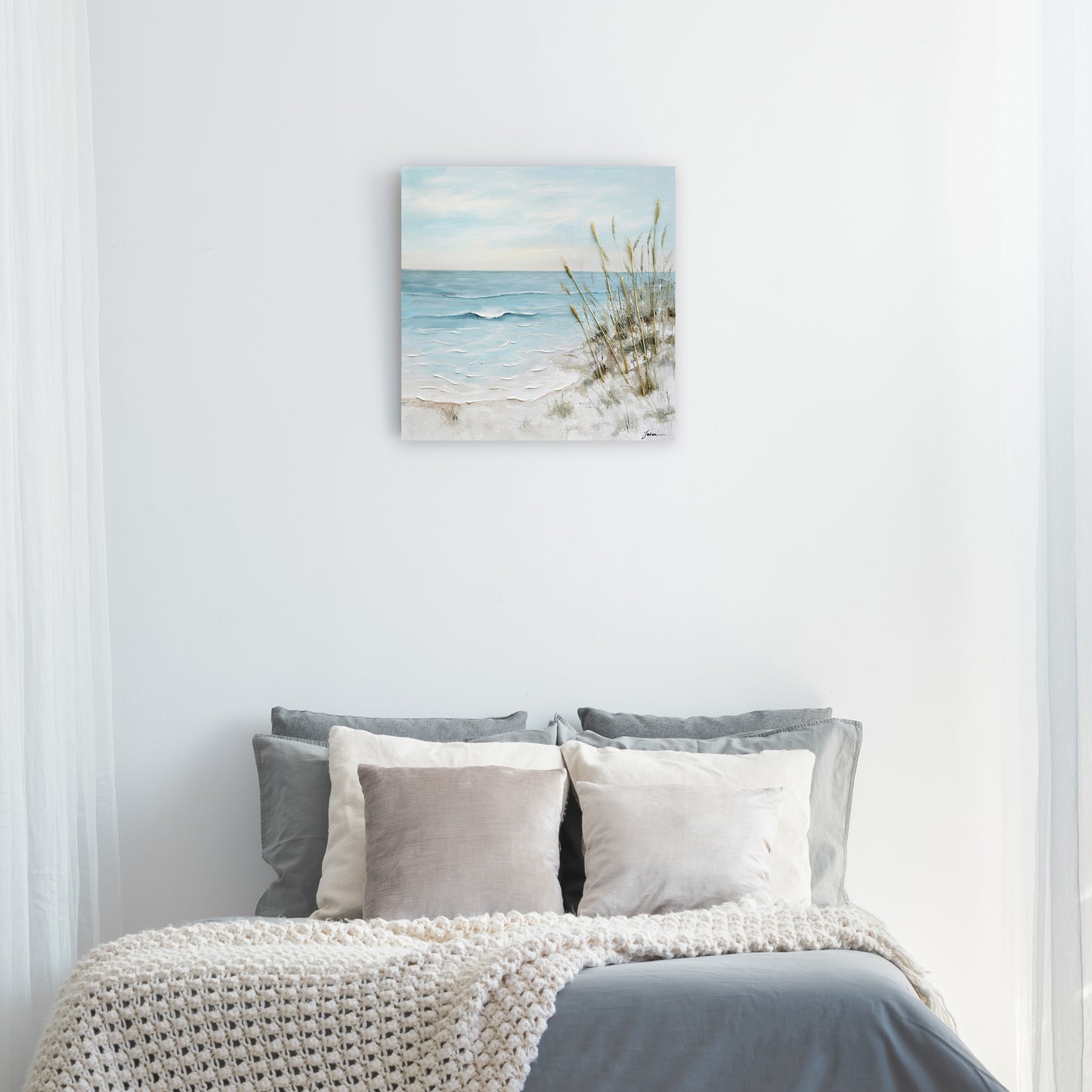 Reeds on the beach - Oil Painting on Wrapped Canvas. wall art, canvas artwork for living room, bedroom, office