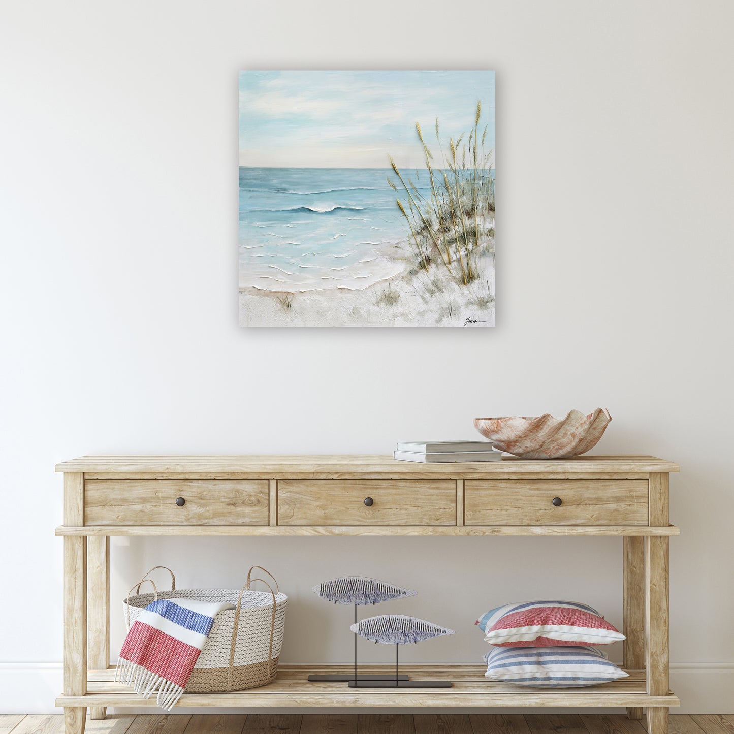 Reeds on the beach - Oil Painting on Wrapped Canvas. wall art, canvas artwork for living room, bedroom, office