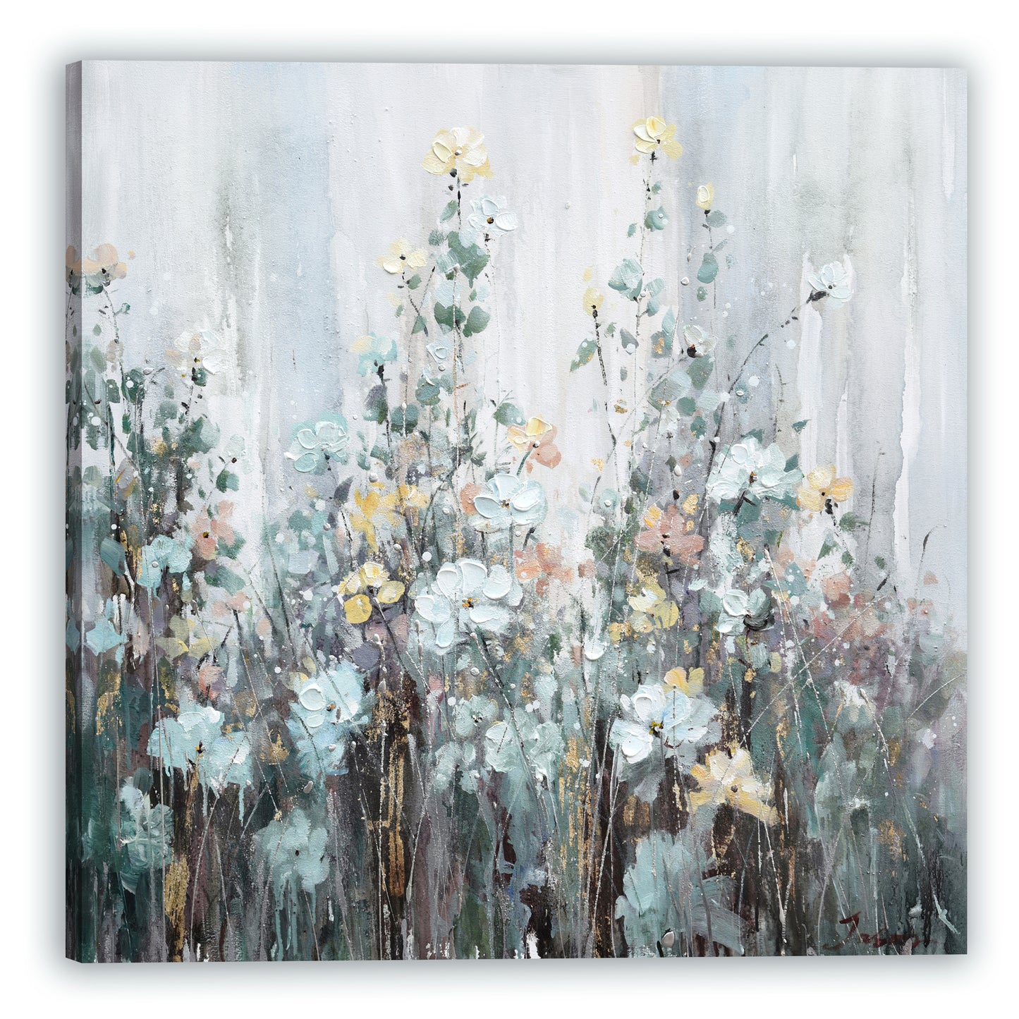 Spring abstract flowers - Oil Painting on Wrapped Canvas, wall art, canvas artwork for living room, bedroom, office