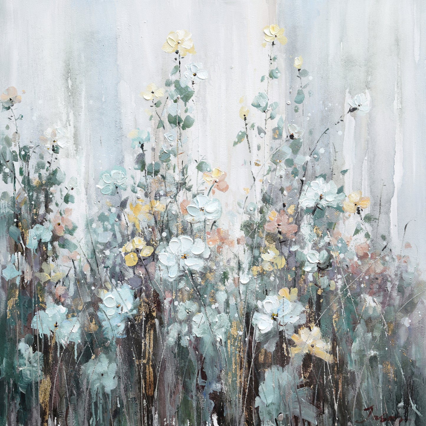 Spring abstract flowers - Oil Painting on Wrapped Canvas, wall art, canvas artwork for living room, bedroom, office