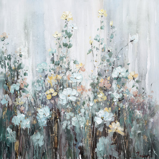 Spring abstract flowers - Oil Painting on Wrapped Canvas, wall art, canvas artwork for living room, bedroom, office