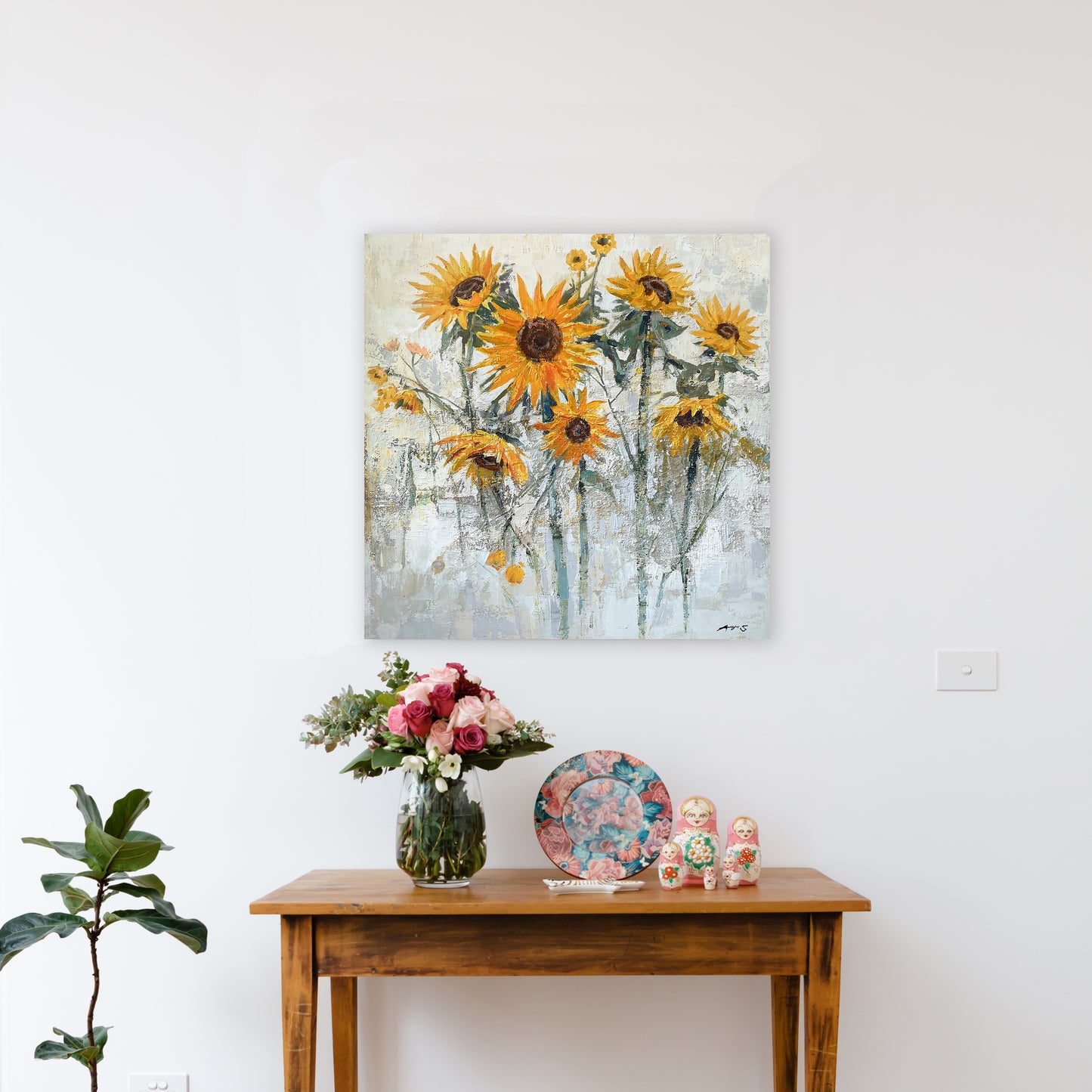 Hand-painted "Vibrant Sunflower" Abstract painting original Art, Canvas Wall art for living room, bedroom,office - Wrapped Canvas Painting