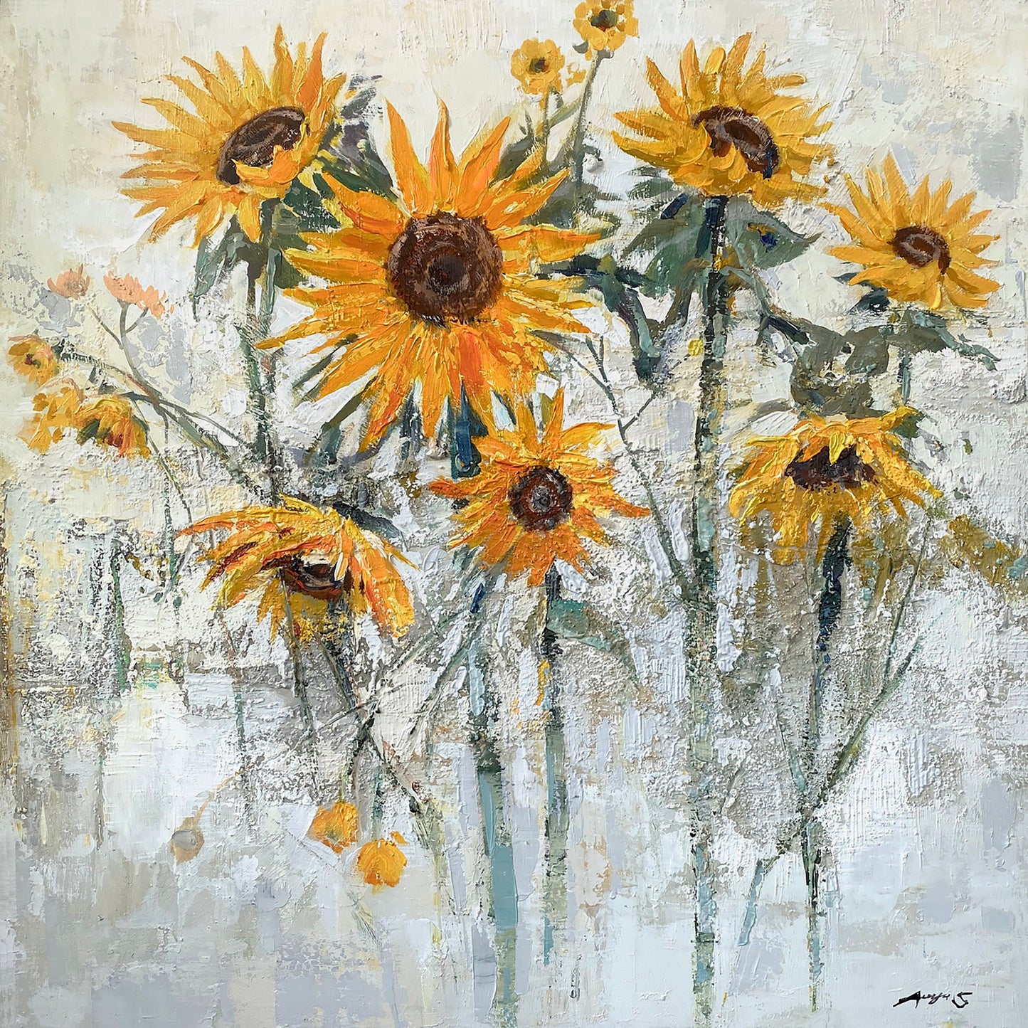 Hand-painted "Vibrant Sunflower" Abstract painting original Art, Canvas Wall art for living room, bedroom,office - Wrapped Canvas Painting