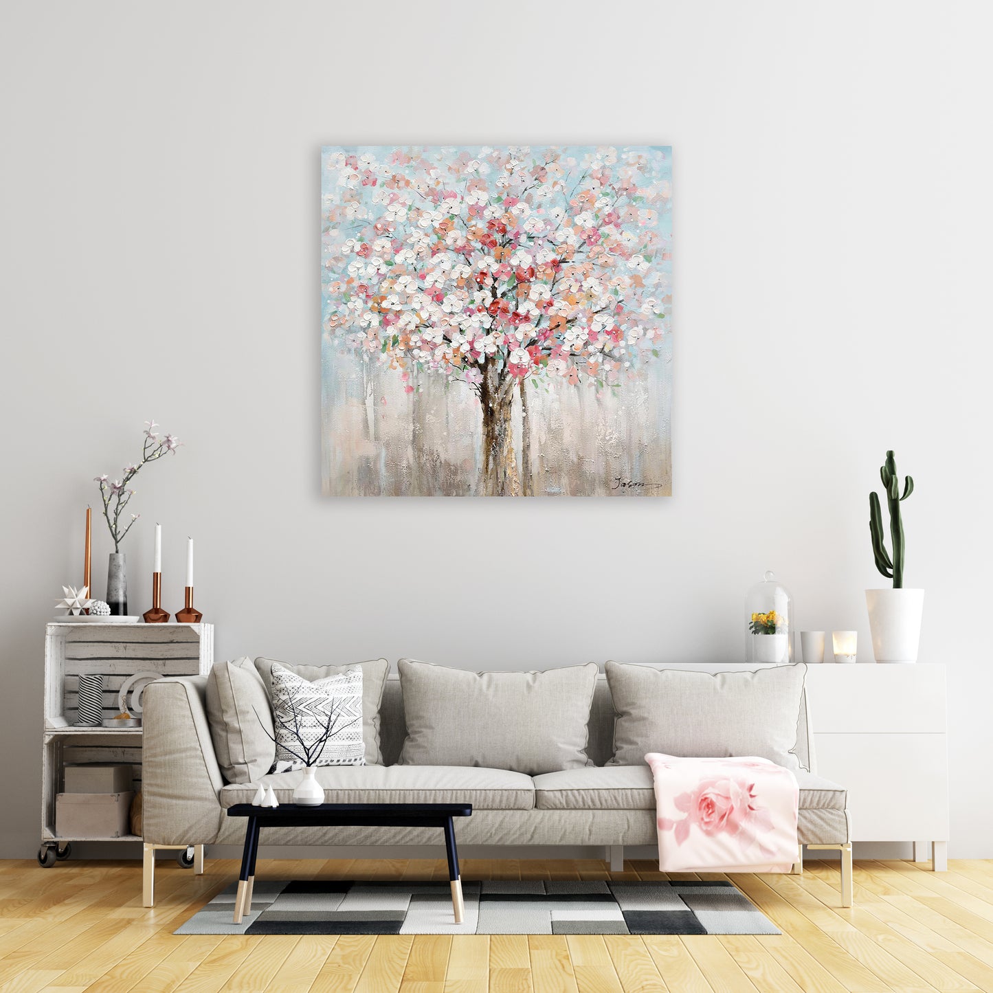 Hand-painted Art "Romantic flower tree" painting on canvas original, Wall art for living room, bedroom, office - Wrapped Canvas Painting